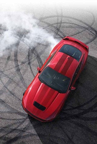 Overhead view of a 2024 Ford Mustang® model with tire tracks on pavement | Donley Ford of Mt. Vernon, Inc in Mount Vernon OH